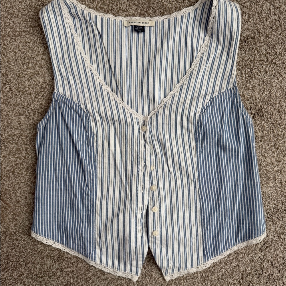 American Eagle Outfitters Blue and White Striped Blouse